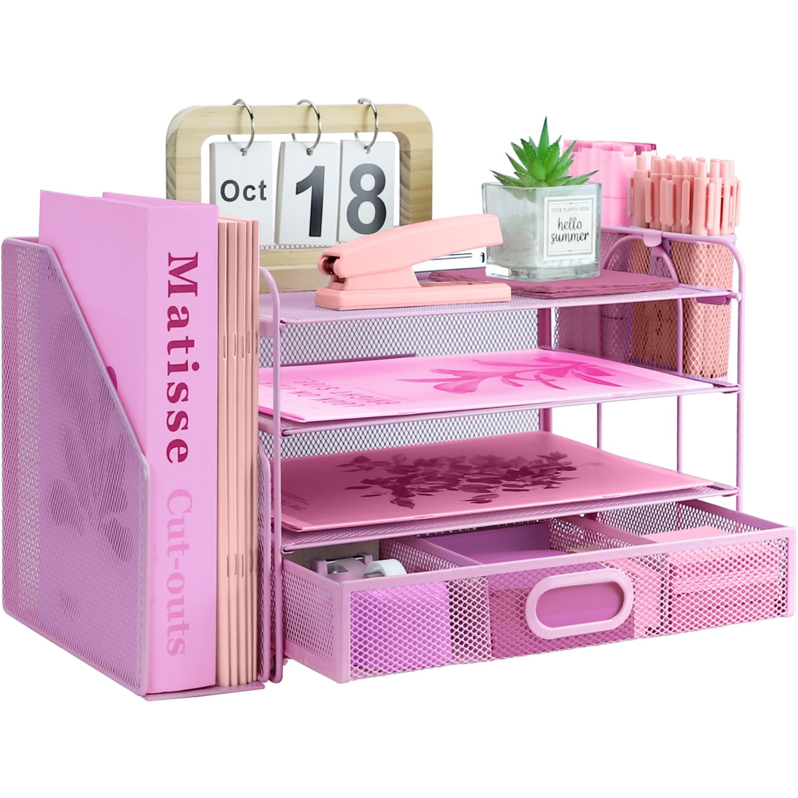 Desk Organizers and Accessories with File Holder, 4-Tier Paper Letter Tray Or…
