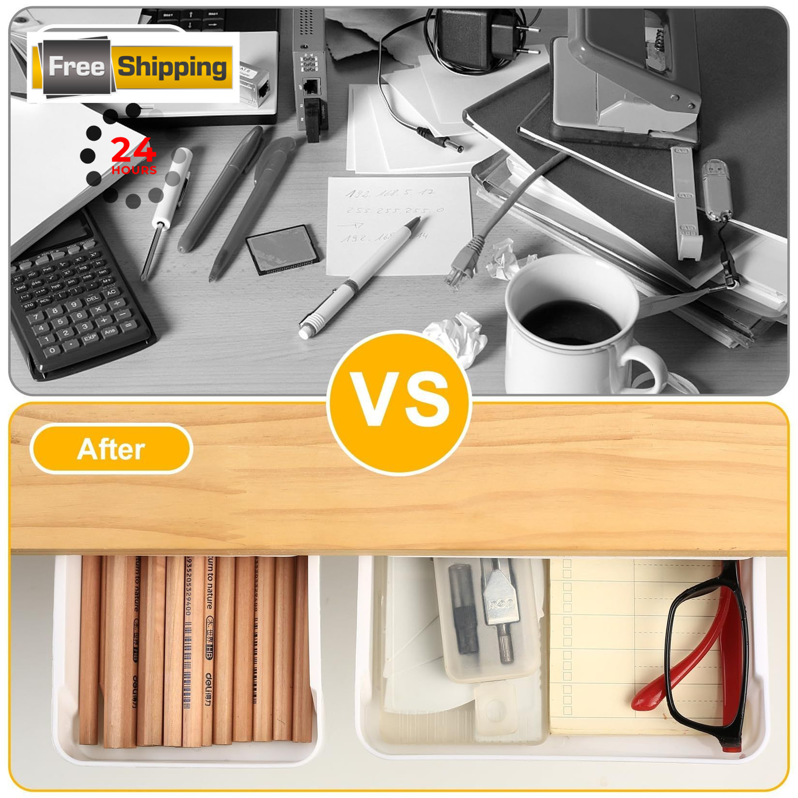 2pcs Under Desk Drawers – Self-Adhesive Hidden 8.85×5.7×1.41 inch, White