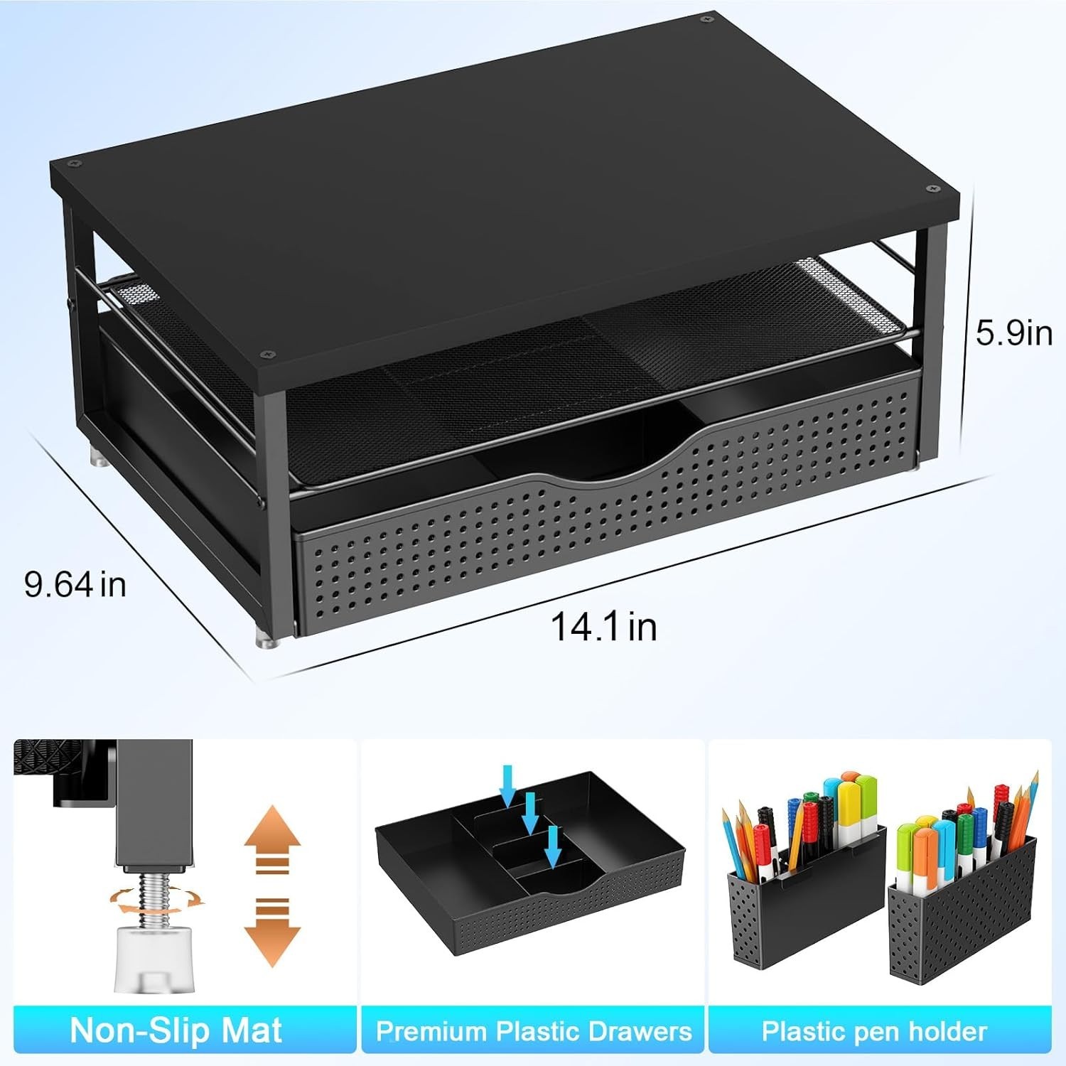 Industrial Style Monitor Stand Riser with Drawer – Ergonomic Design for Comfort