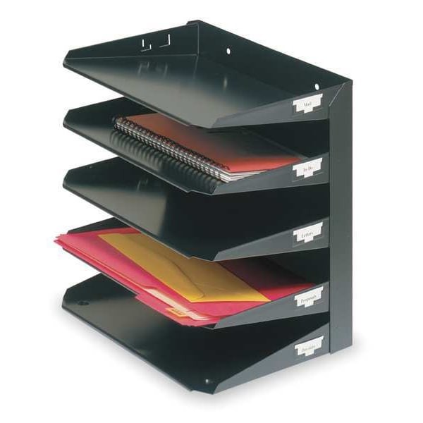 File Holder, Black, Steel, 12 In W, 8 3/4 In L, 12 1/8 In H, 5 Number Of