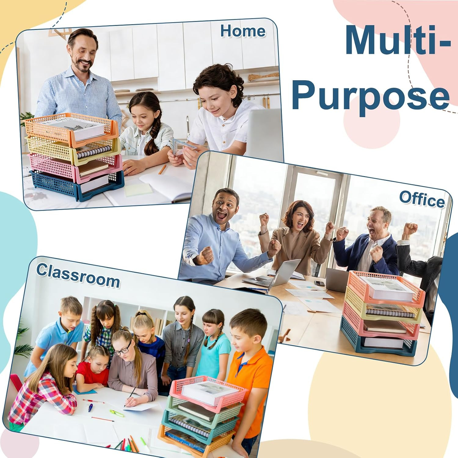8 Pack Boho Plastic Turn in Paper Trays for Classroom Storage Bin Basket Organiz