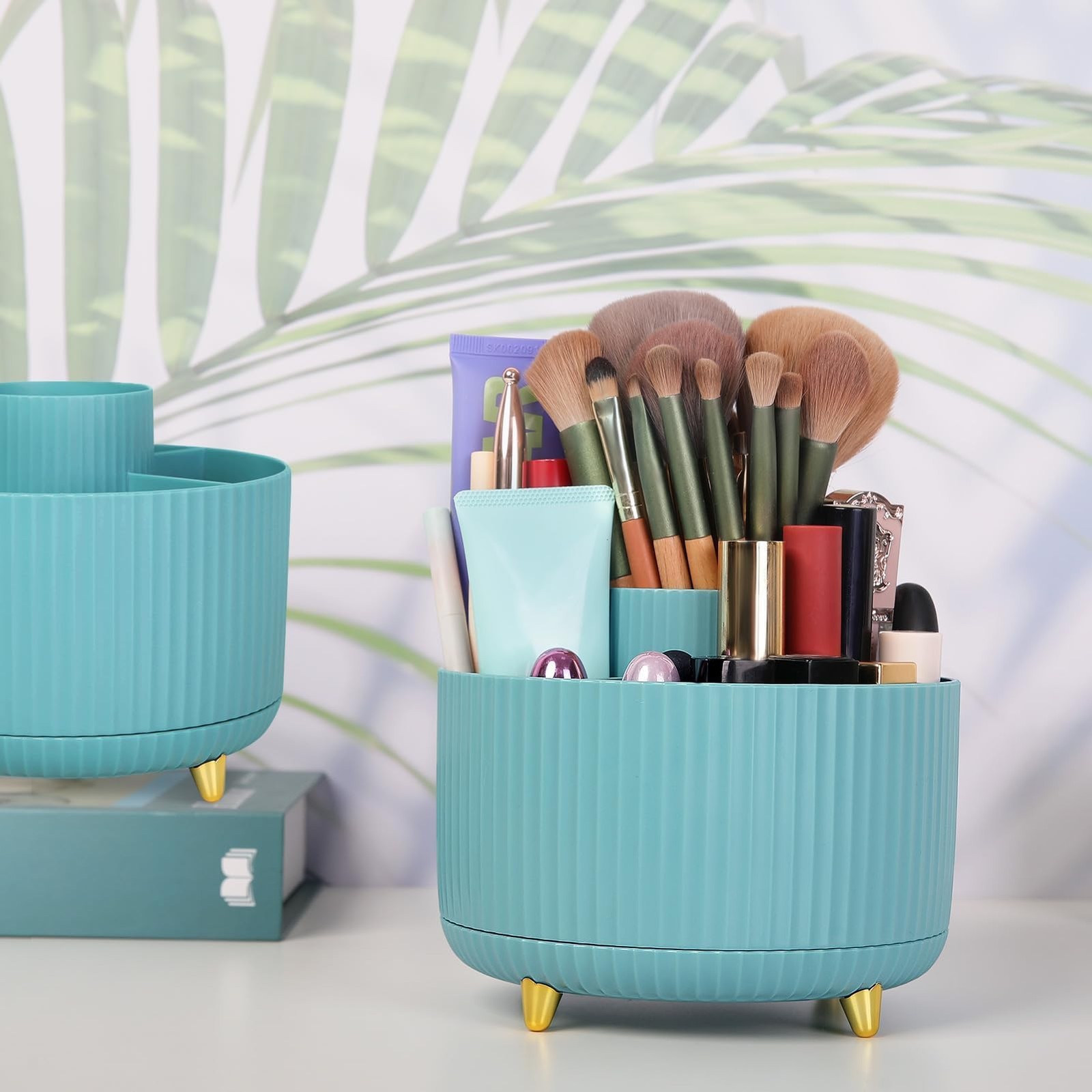 SKYDUE Makeup Organizer, Rotating Pencil Pen 5.8*5.8*4.7 Inches, Blue_1Pack