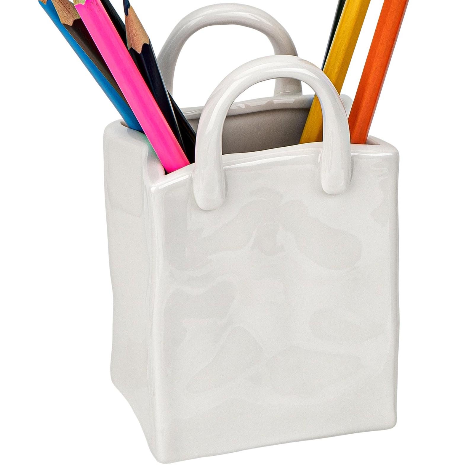 JANKINGS Vintage Handbag Ceramic Pencil Holder, White Pen Cup Desk Organizer,…