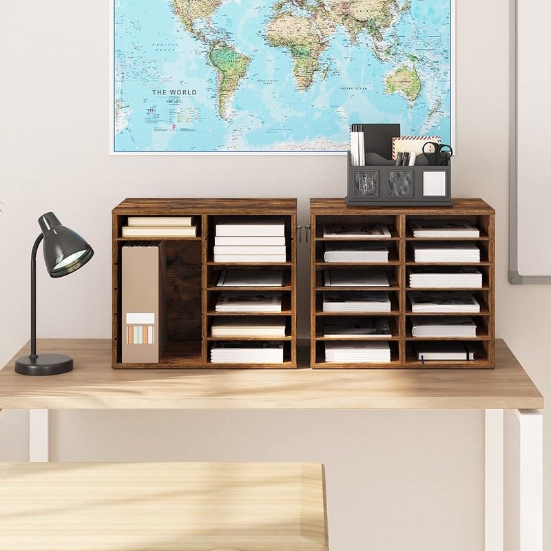 12 Slot Wooden Mail Sorter Adjustable File Organizer Classroom Office Storage US