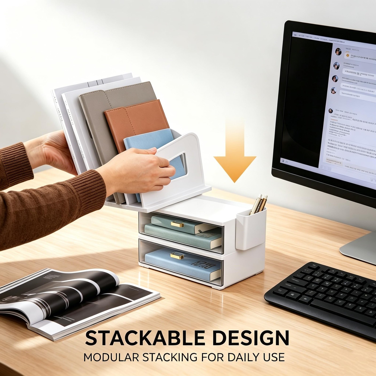 CiWiVOKi White Desk Organizer with 4 File Holder Slots, 2 Clear 5 pc,