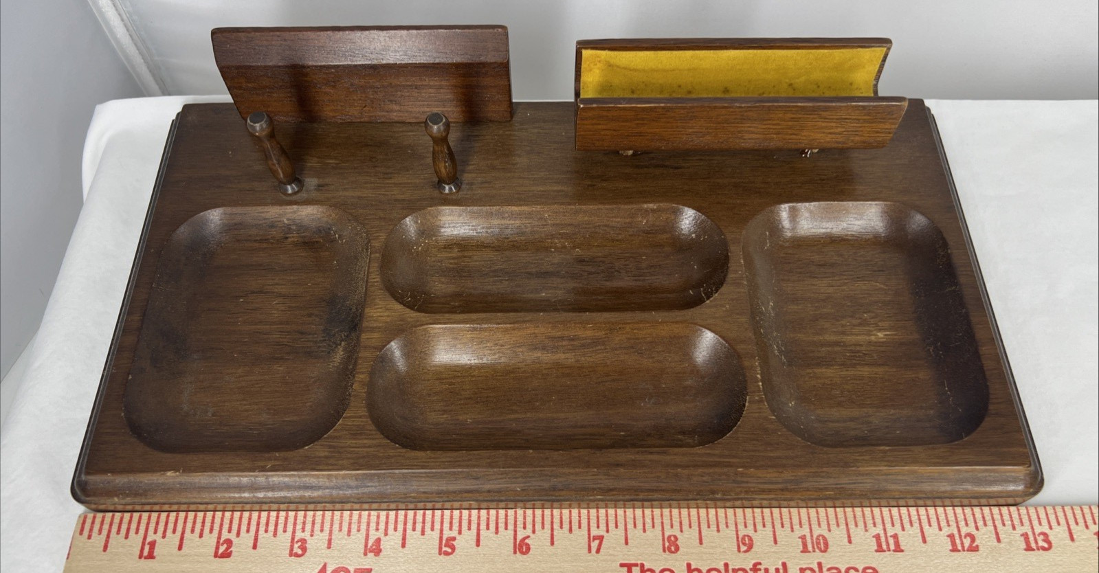 London Leather Japan MCM Dresser Organizer Valet Wood Tray Desk Card Holder