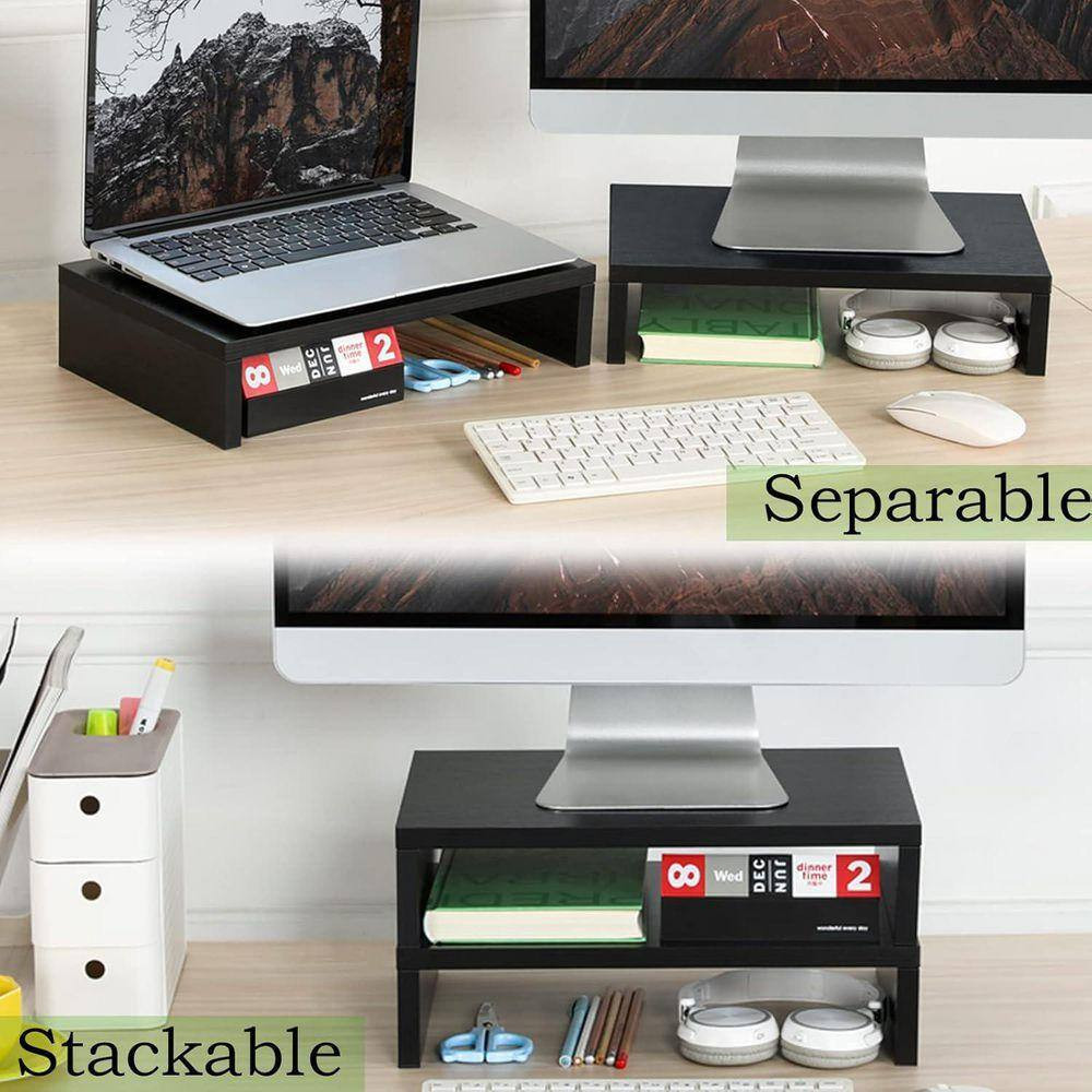 Black 14 In. X 3.3 In. Wood Minimal Desk Organizer Stand, 2-Pack
