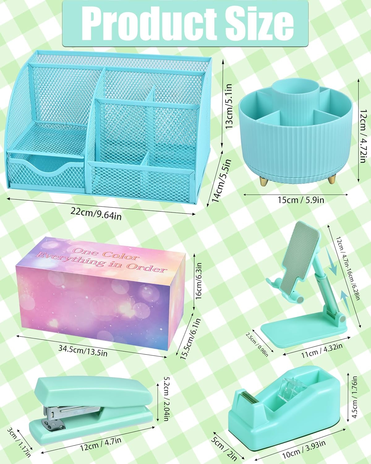 21Pcs Green and Blue Desk Organizers and Accessories with Mesh Desk Organizer an