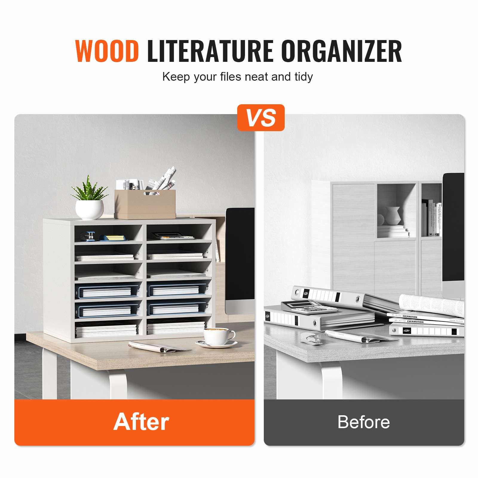 Uimoso Wood Literature Organizer Adjustable File Sorter 12 Compartments White