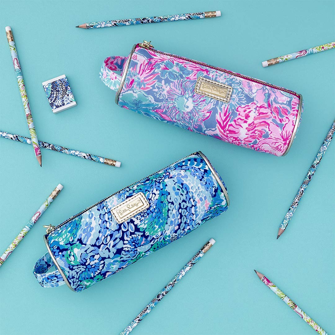 Blue Pen and Pencil Pouch Holder, Cute Travel Bag/Case with Carrying Handle a…