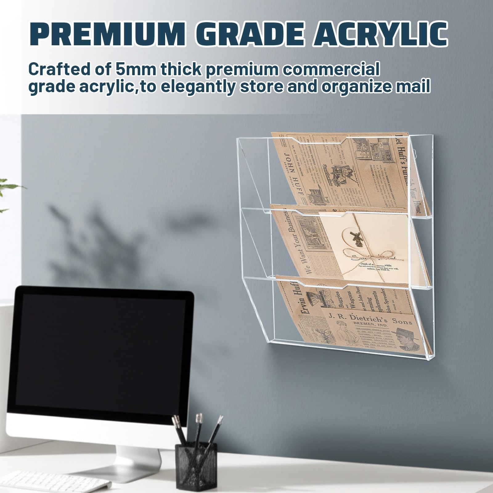 1 PCS 3Tier Clear Acrylic Hanging Wall Mount Mail Sorter Letter File Organizer