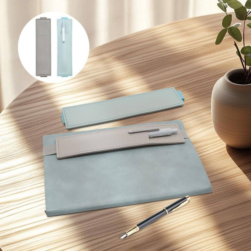 2 PCS Adjustable PU Leather Pen Holder Sleeve with Elastic Band for Notebook and