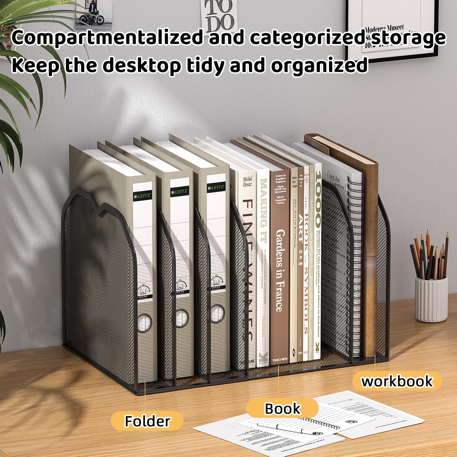 Black 7Section File Folder Organizer Metal Desktop Vertical Stand Rack