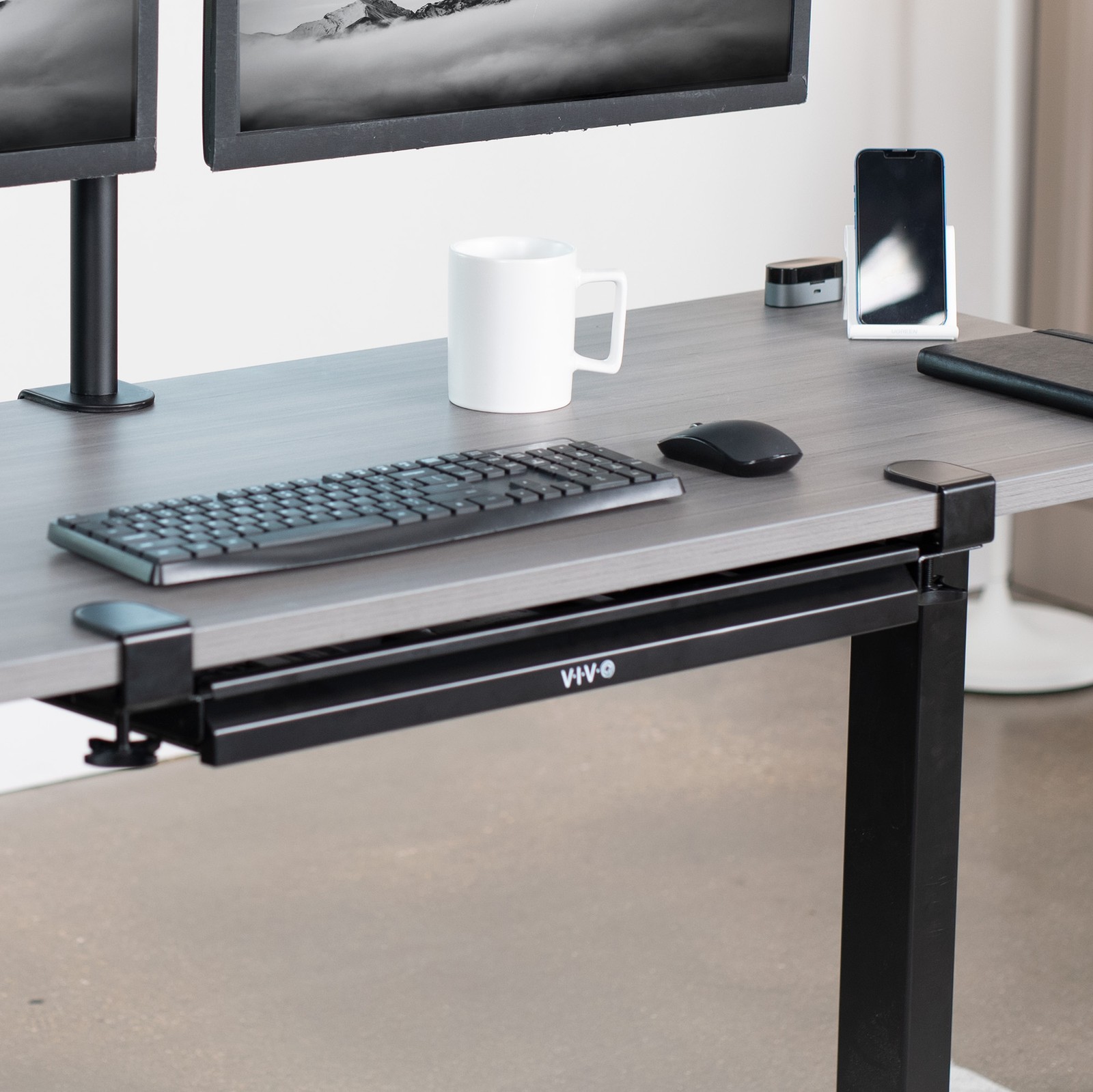 VIVO Black 22″ Shallow Clamp-on Pull Out Storage Drawer Desk Organizer