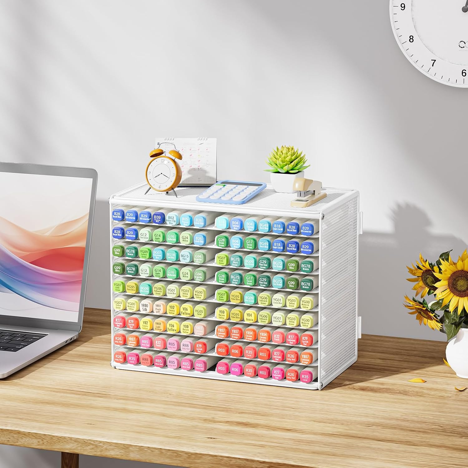 Mesh Marker Organizer, Metal Desktop Storage Rack for 126 Markers, Pens, Pencils