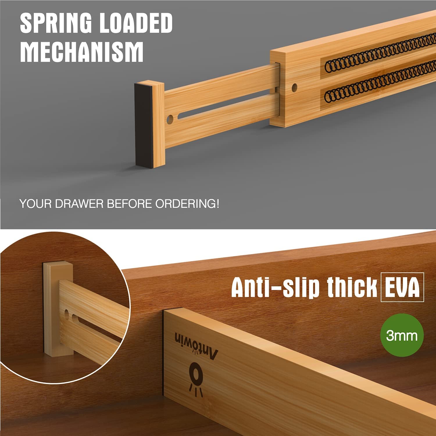 ANTOWIN Bamboo Drawer Dividers Organizers, youth large / 11-13, yellow