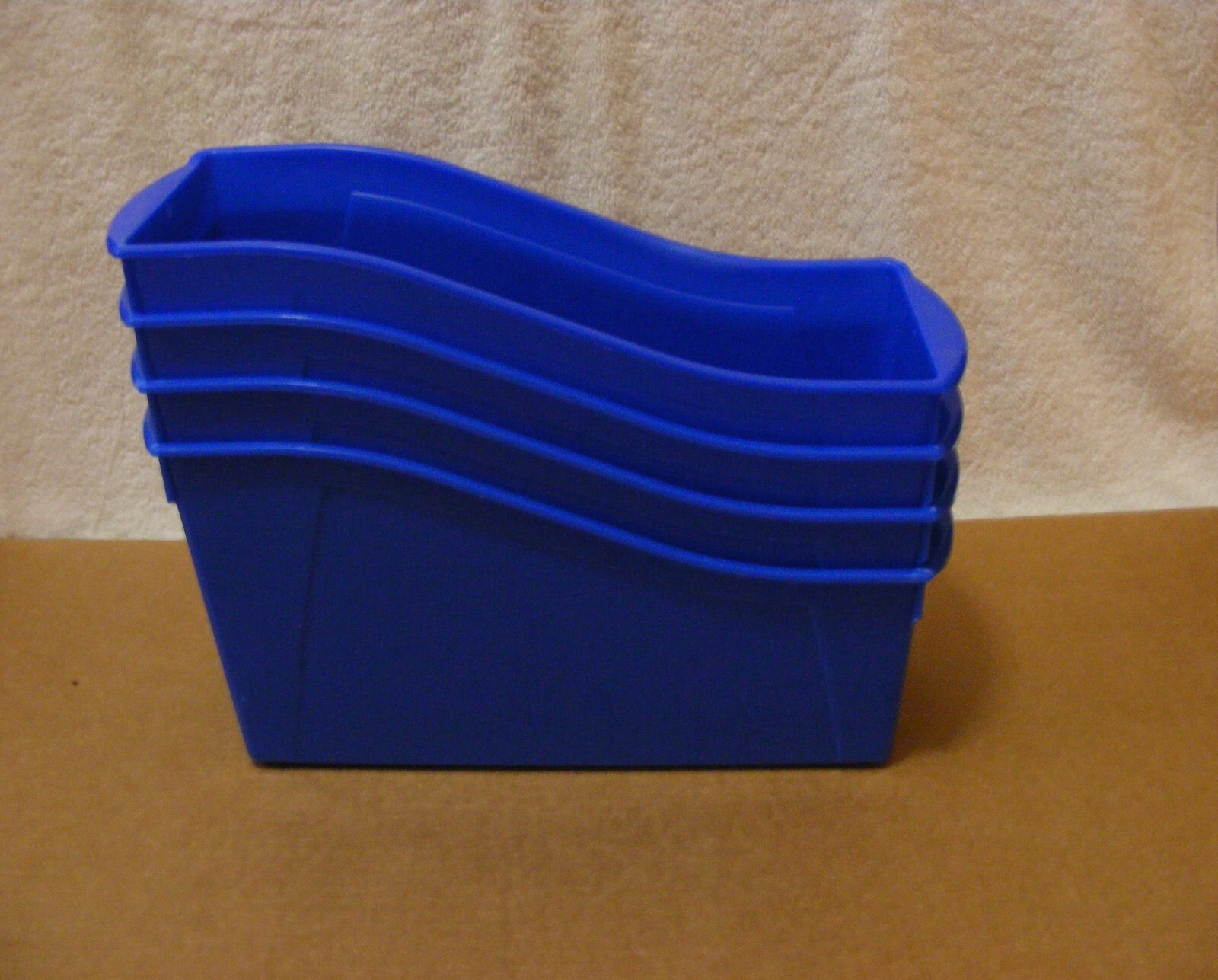 Storex Blue Book Bin Lot (4) – 12-1/4L x 5-1/4W x 7H