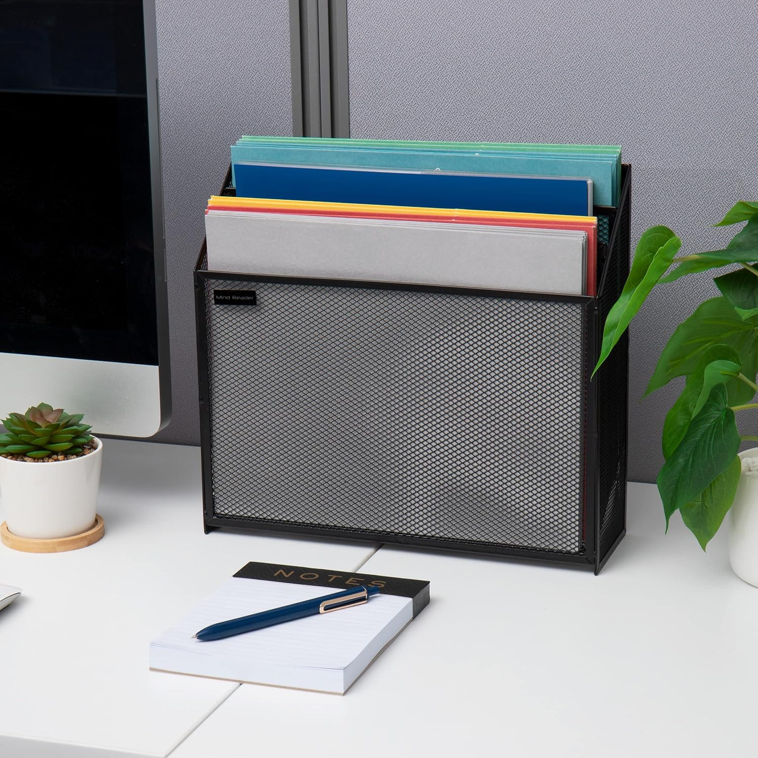 Metal Mesh Vertical File Organizer for Desk, 12.5″L x 3.75″W x 11.5″H, Black