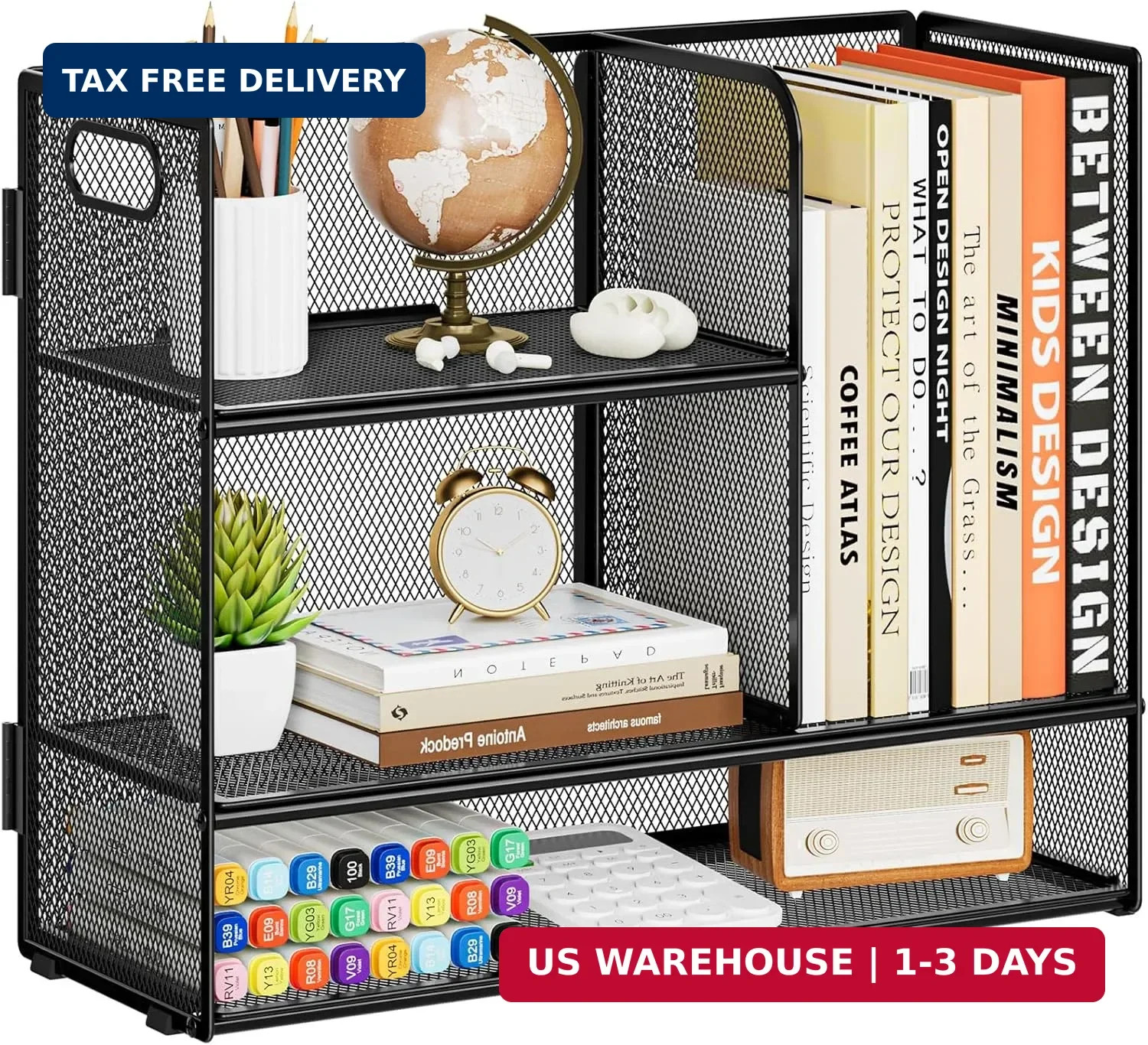 Marbrasse 3-Tier Desk Shelf Organizer with Handle, Desktop Bookshelf File Holder