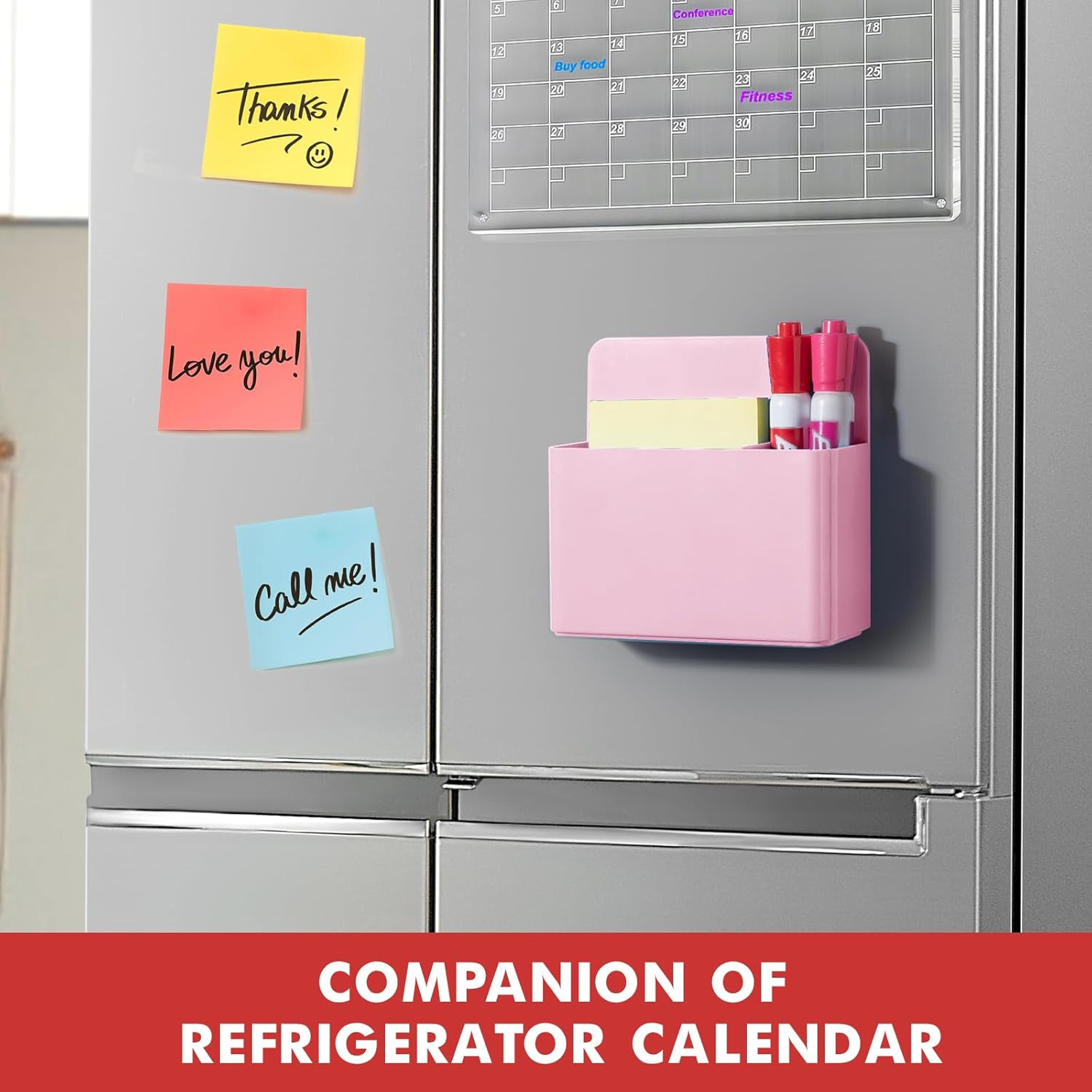 2 Pack Plastic Magnetic Pen Holder for Refrigerator, Dry Erase Marker Holder for