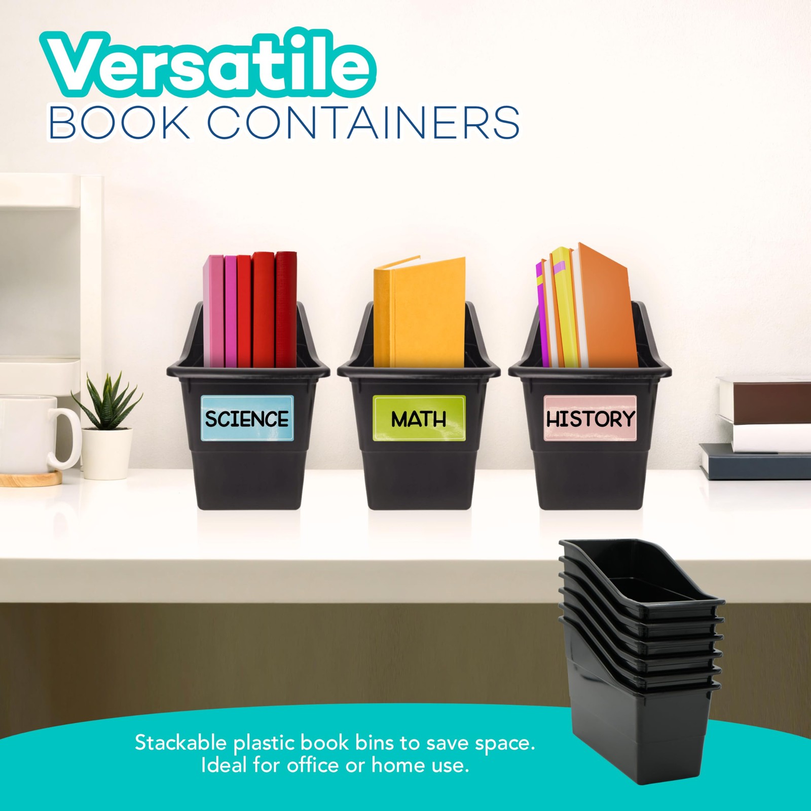 6 Durable Book and Binder Holder, Files Book Bins for Classroom, Plastic Vert…