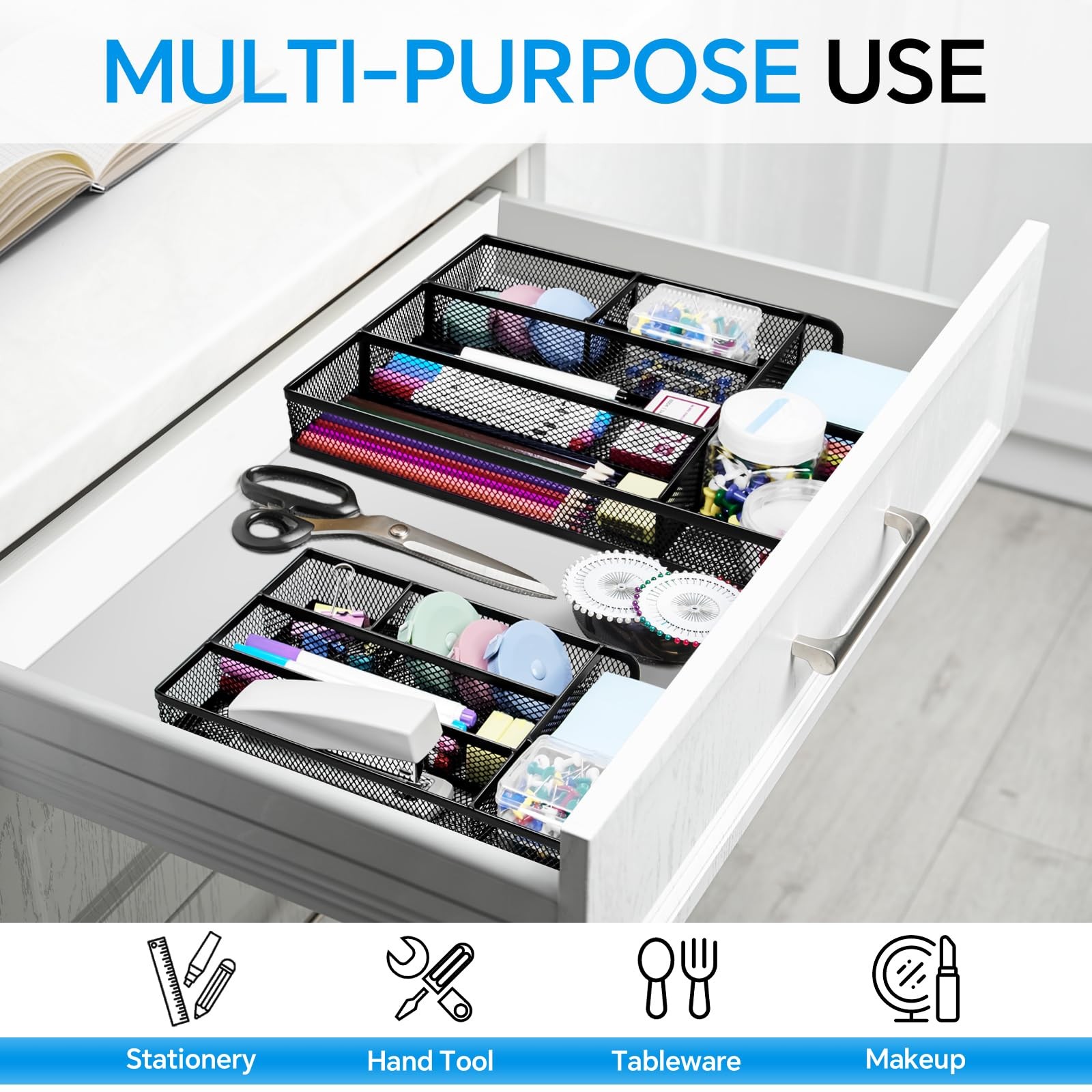 Desk Drawer Organizer, Office Divider Organizer Tray with Large, Black