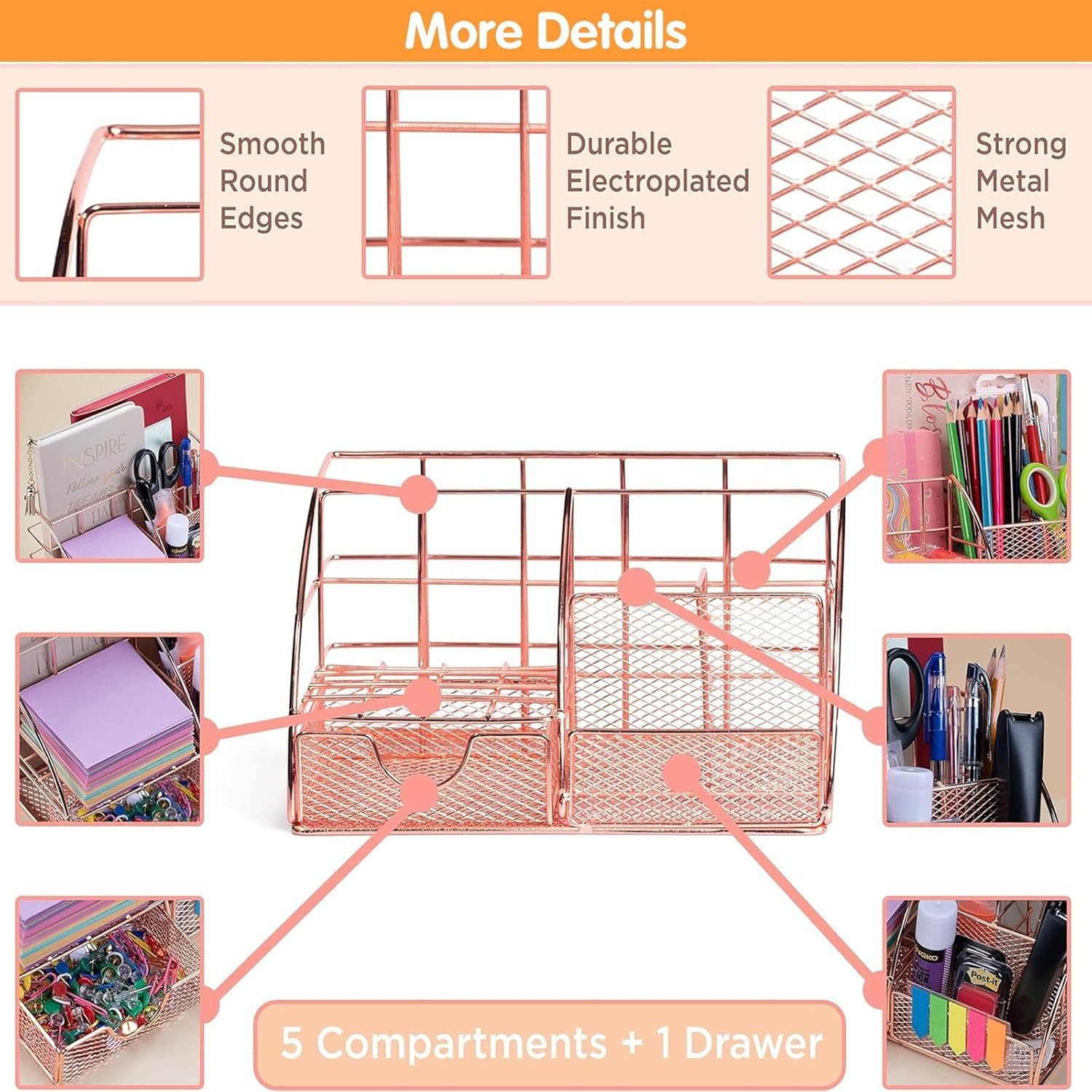 Small Metal Desk Organizer with Drawers, Desk Accessories & Workspace Organizers