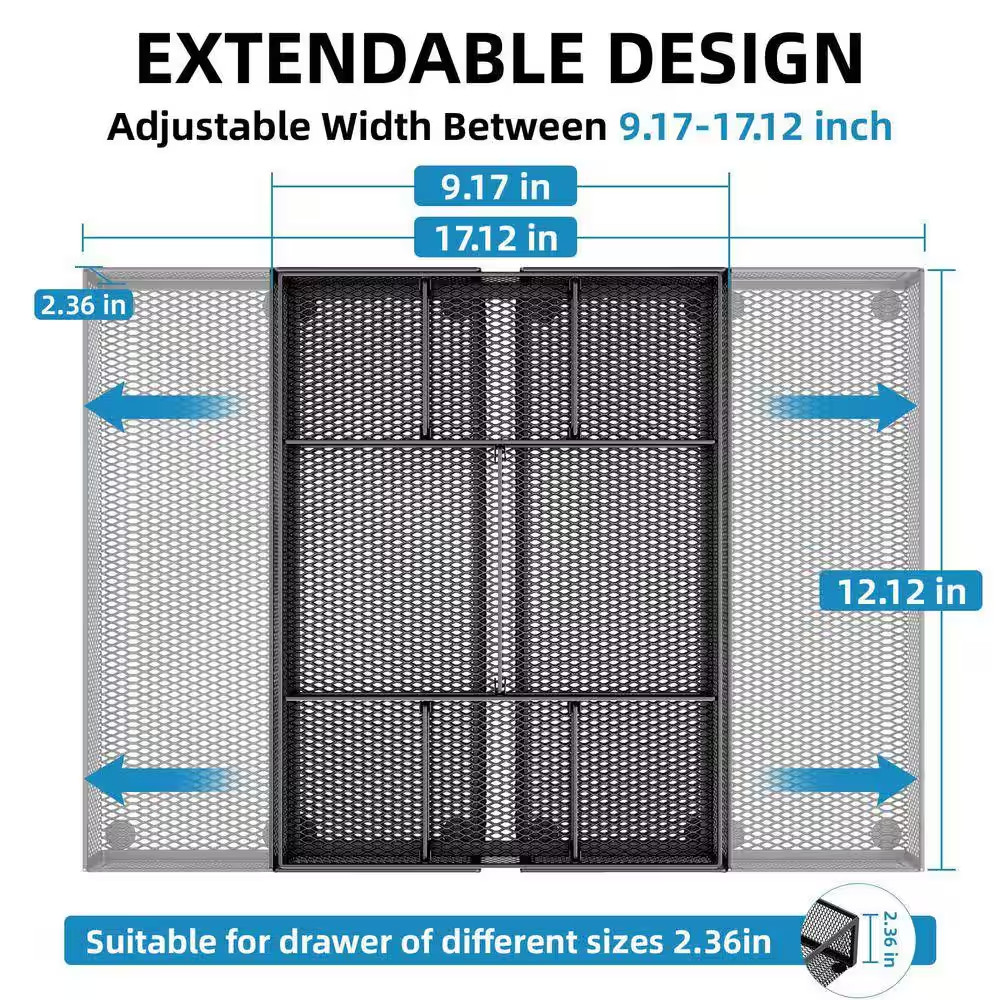 Black 17.12 In. X 11.22 In. Wire Mesh Expandable Desk Drawer Organizer W/ Adjust
