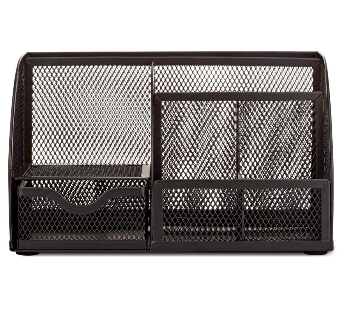 Annova Mesh Desk Organizer Office with 7 Compartments + Drawer/Desk Black