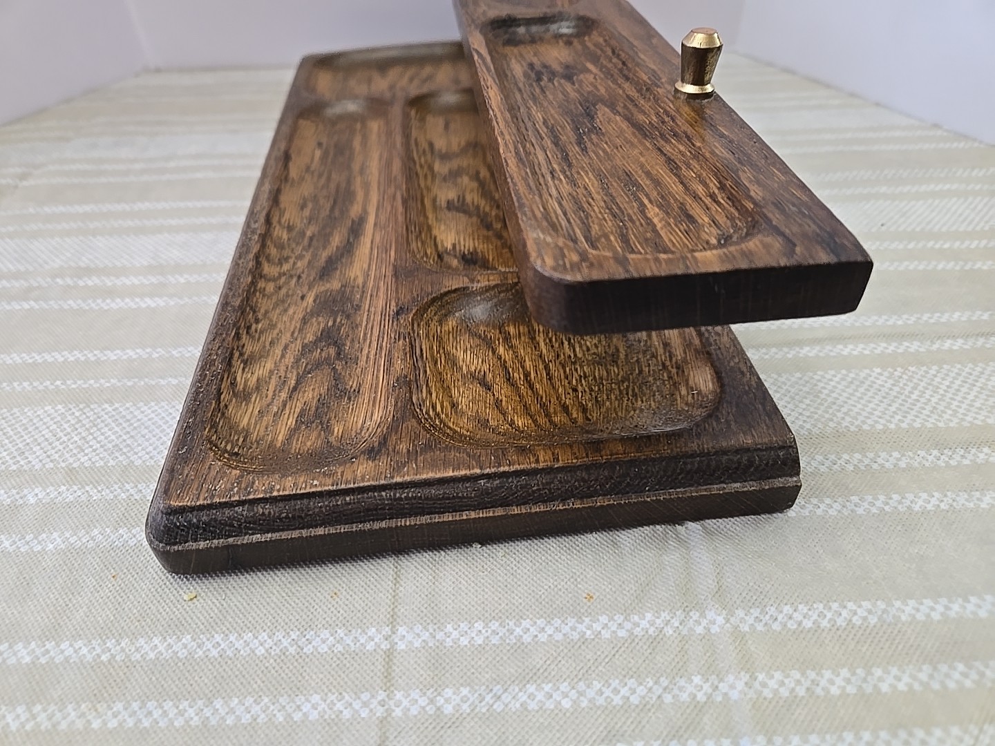 Solid Wood With Brass 2-Tier MCM Desk Organizer Dresser Valet jewelry Tray