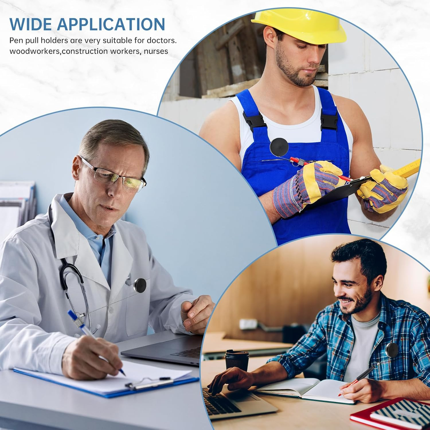 4 Pack 35″ Steel Wire Heavy Duty Retractable Pull Pen Pencil Holder, Flexible Si