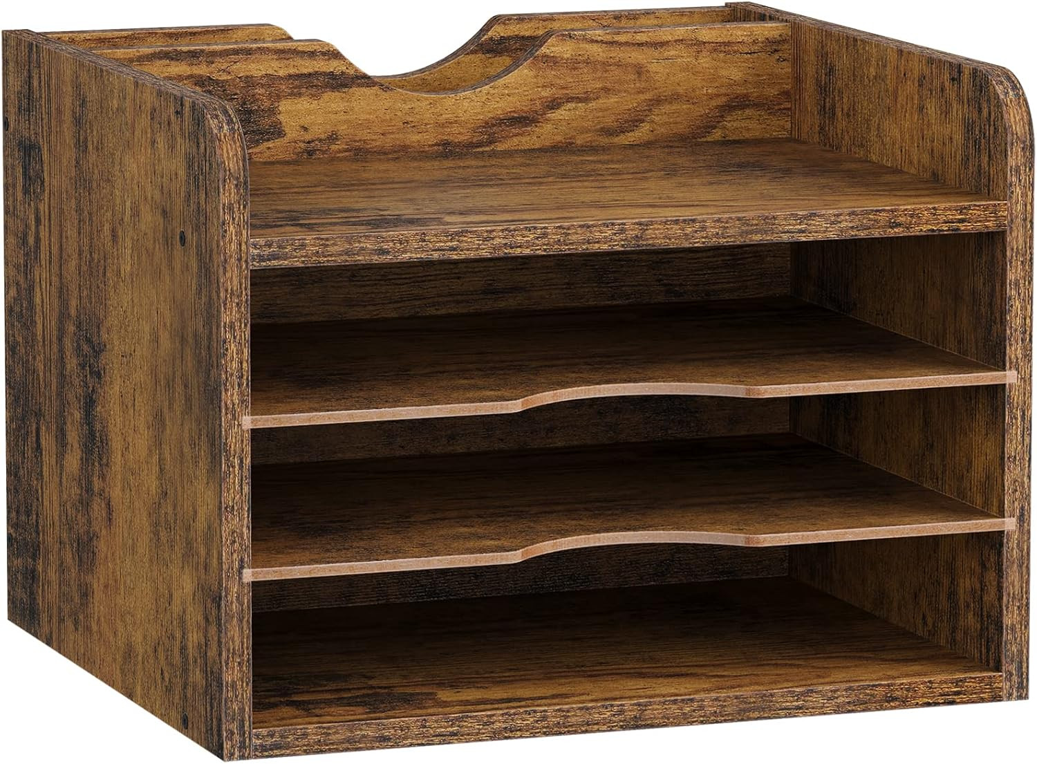 Vintage Wood File Organizer Desktop, 13.7‘’ Document Letter Mail Tray Sorter wit