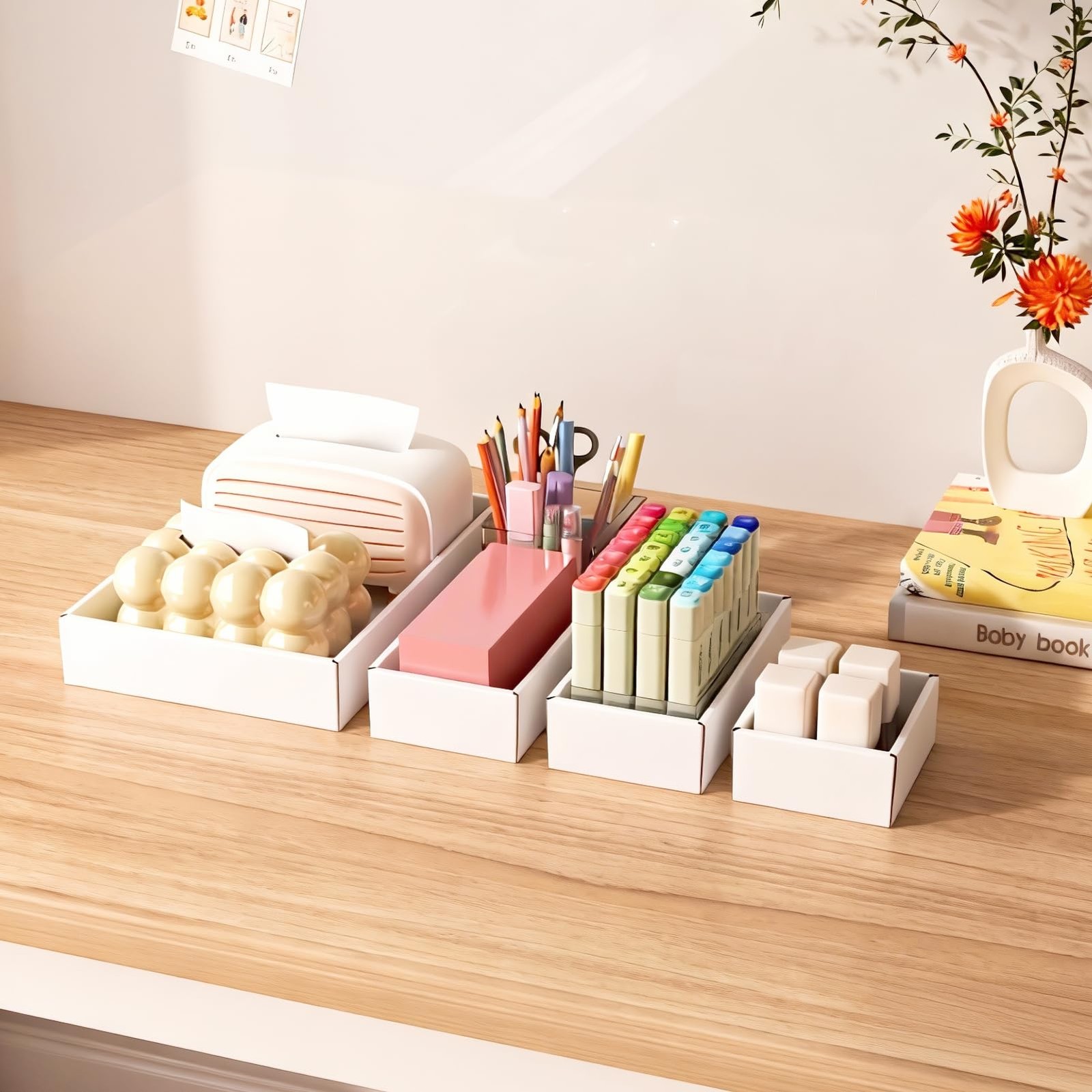 30 PCS Cardboard Drawer Organizers Set 4 Sizes Desk Storage Box Craft Makeup