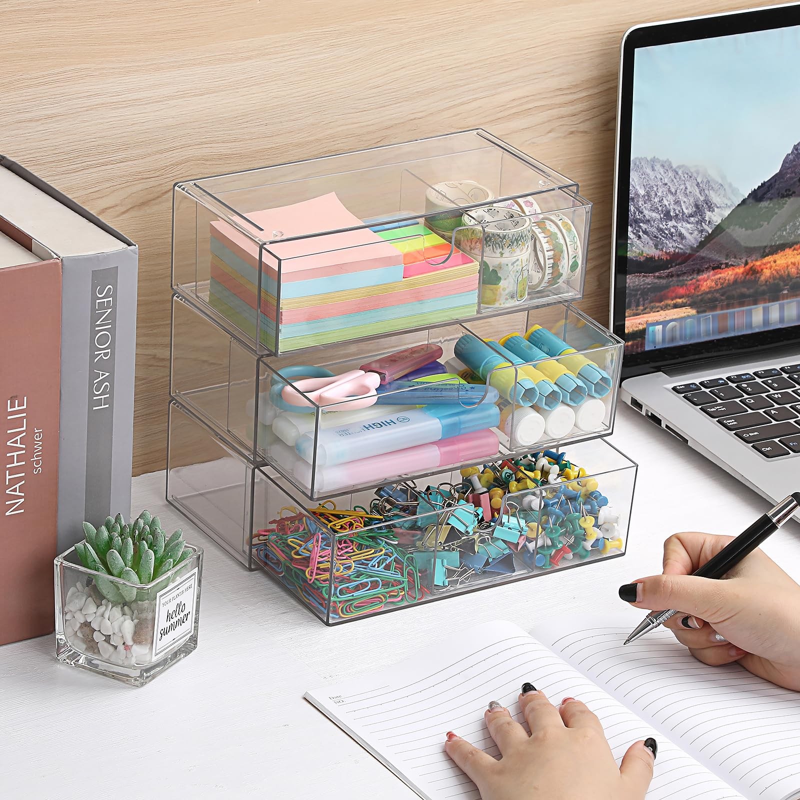 3 PCS Clear Acrylic Stackable Pencil Drawer Removable Divider Organizer