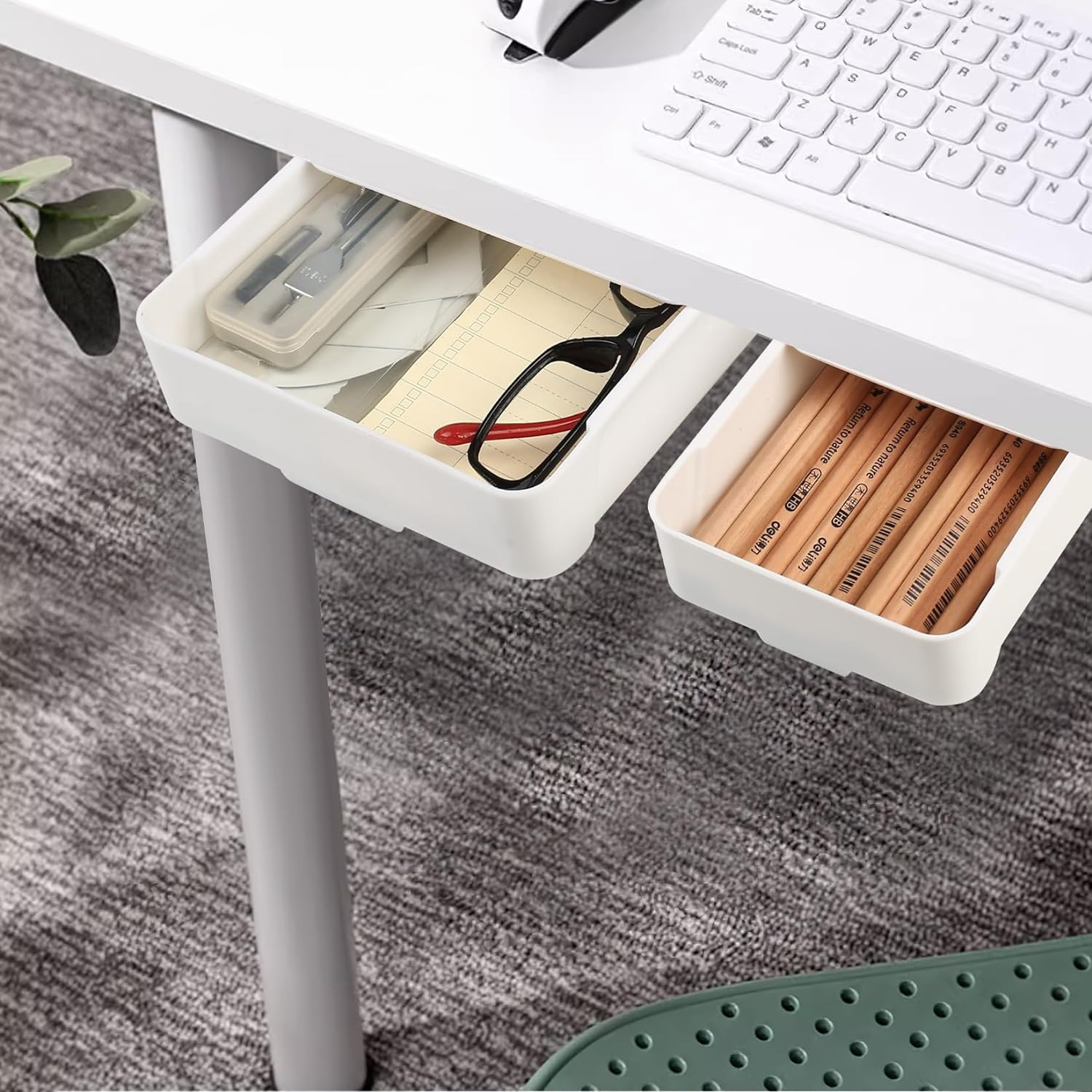 2pcs Under Desk Drawers – Self-Adhesive Hidden Undermount, Slide-Out Storage Org