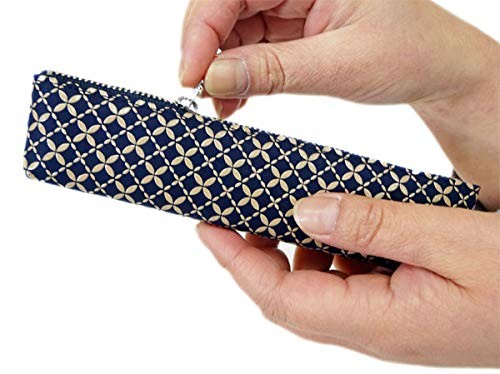 Inden-ya Deerskin Pen Case Shippo Pattern Lacquer Navy Made in Japan