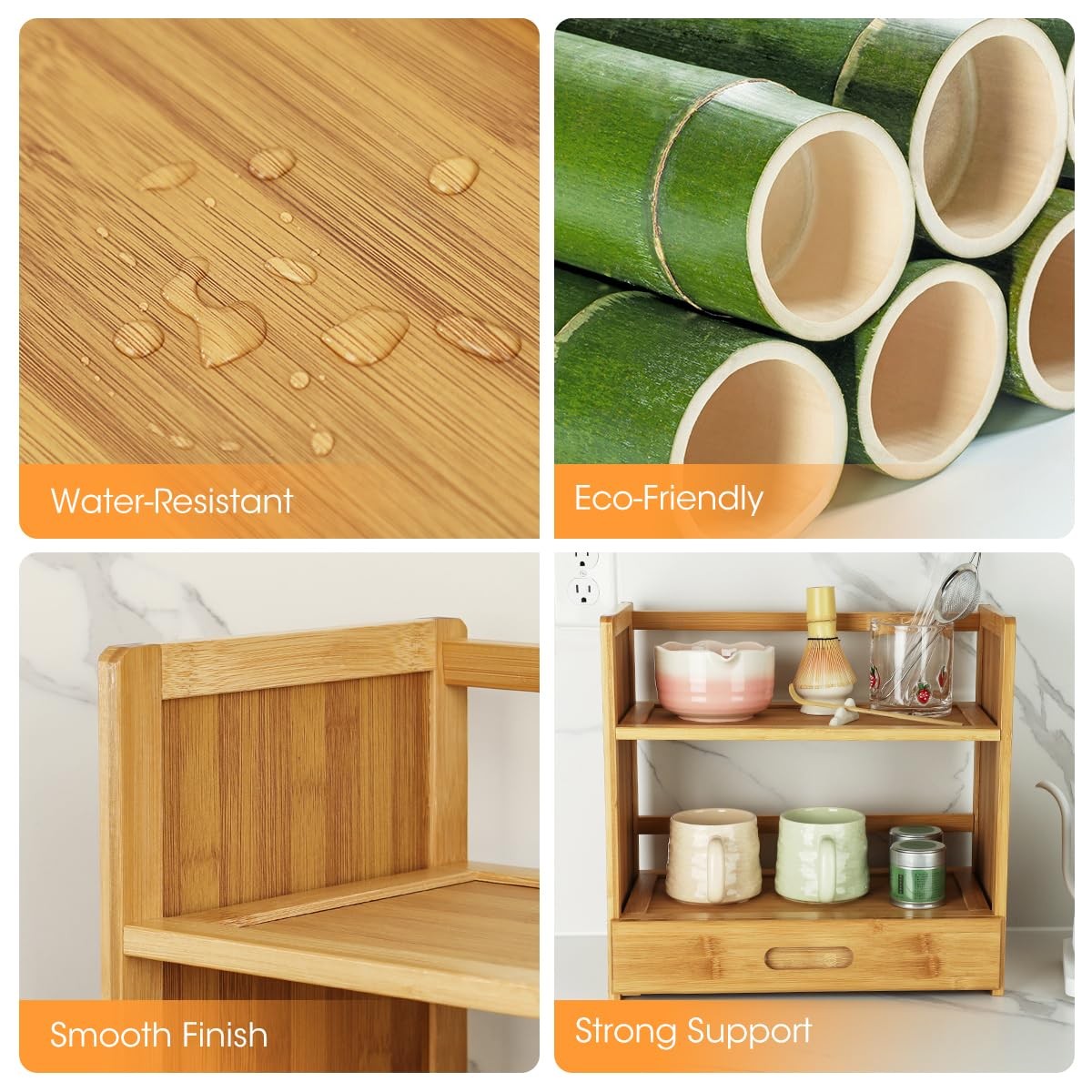 AIEVE Matcha Station Organizer, 15.7 inches x 7.9 x 15.3 inches, Brown