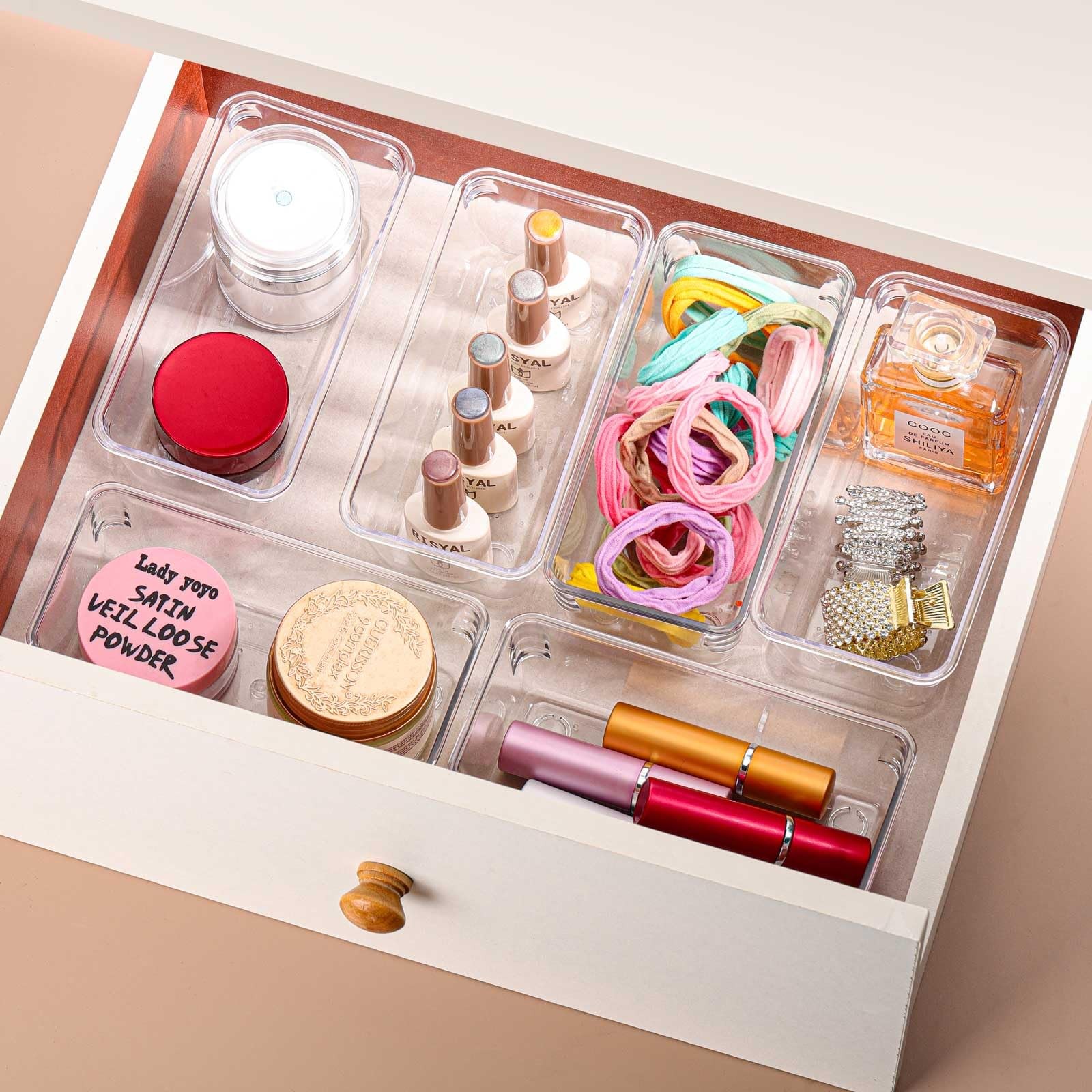 Ohlove 6Pcs Clear Plastic Drawer Organizers Tray 6″ x 3″ Storage 6″x3″,