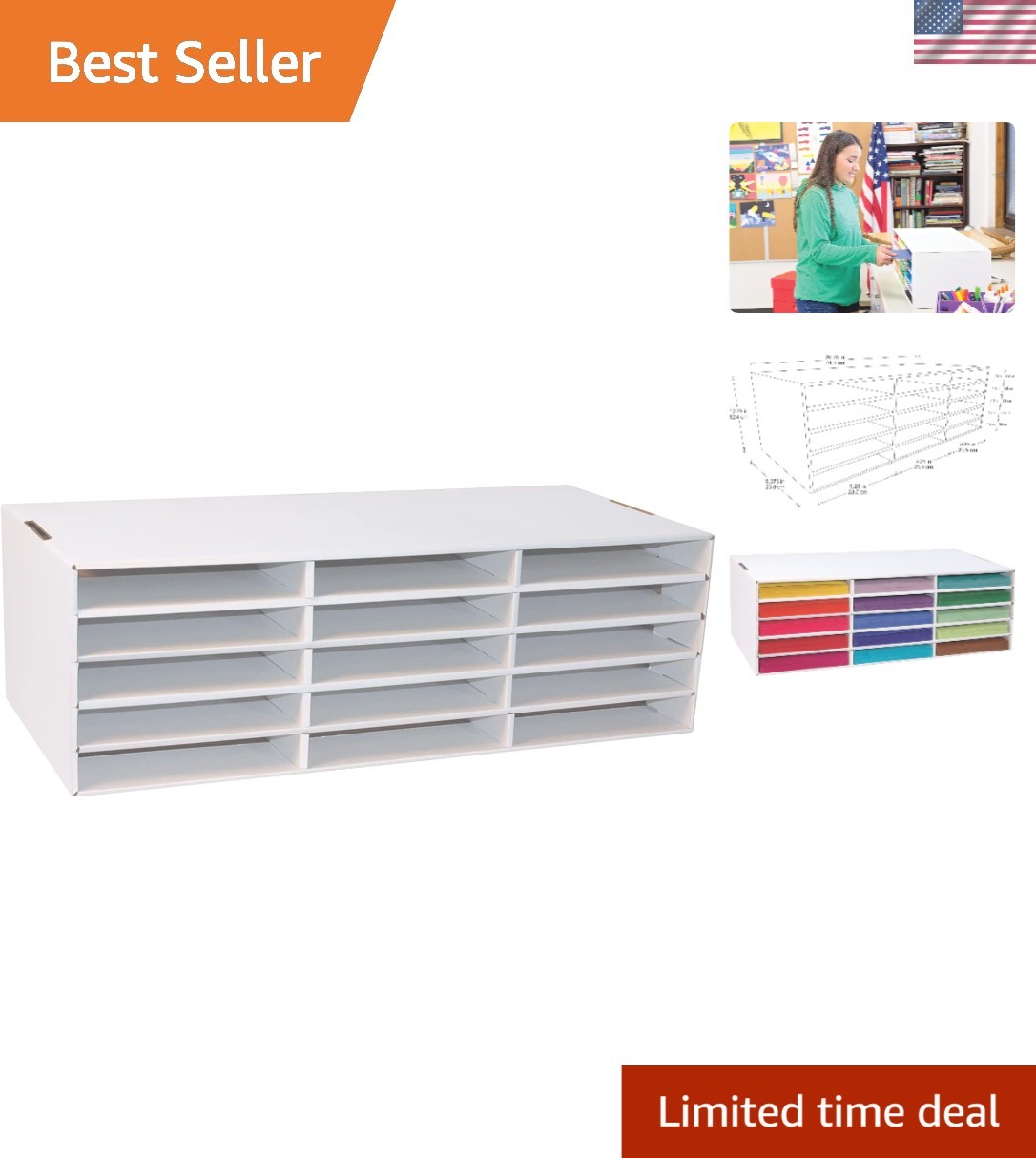 Classroom Keepers 9″ x 12″ Construction Paper Storage, 15-Slot, White, 9-3/8″…