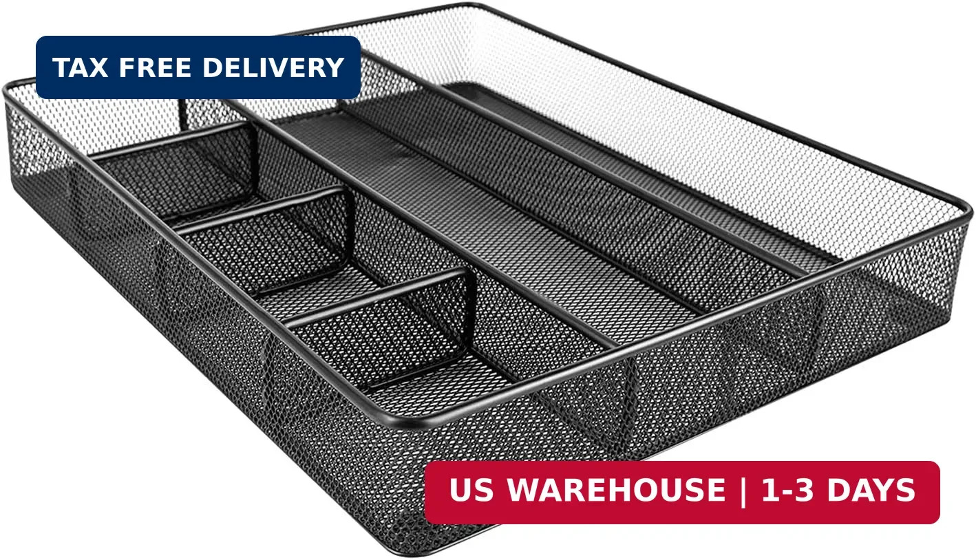 Amazon Basics Metal Mesh Desk Organizer with 6 Compartments, Anti-Slip Pen Holde