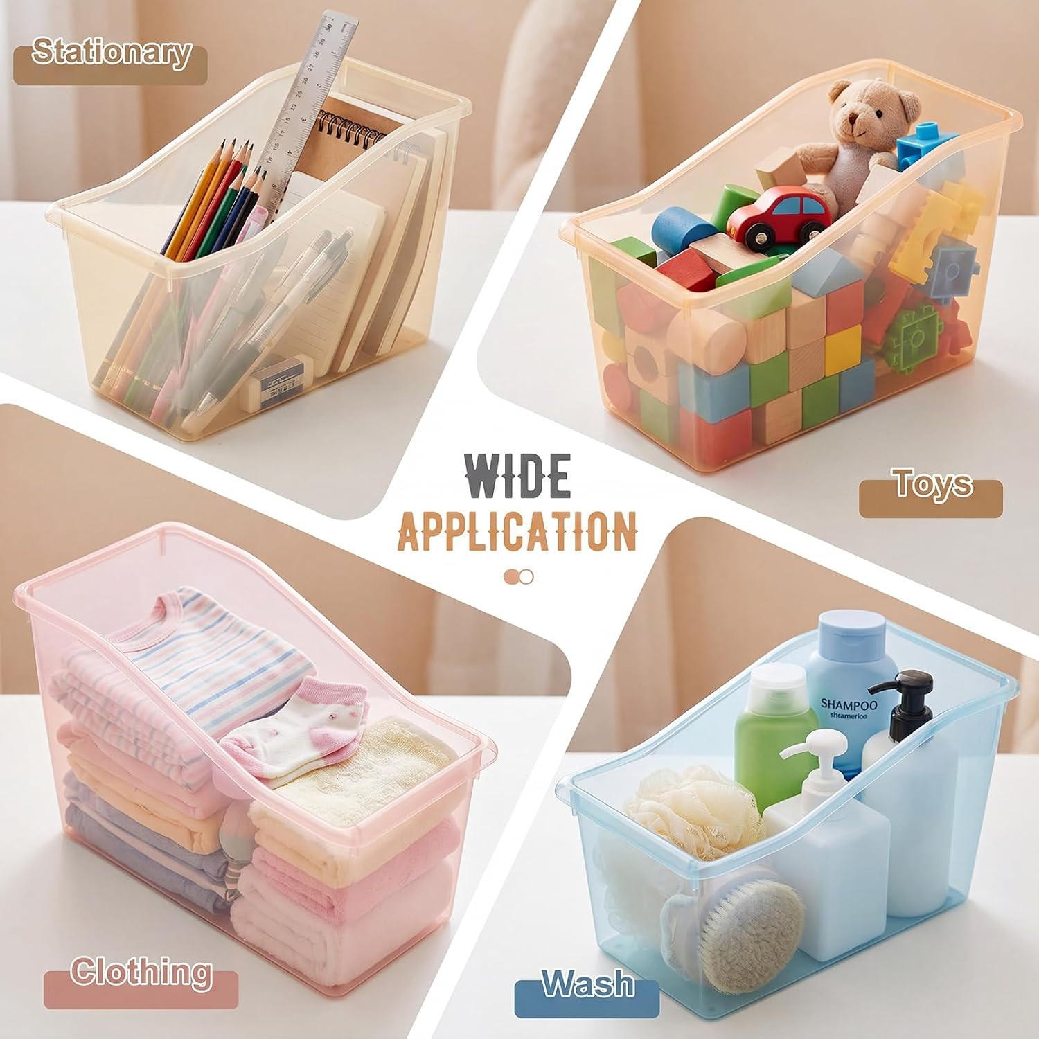 12 Pcs Book Bin for Classroom with Labels Stackable Plastic Organizing Bins 11.5