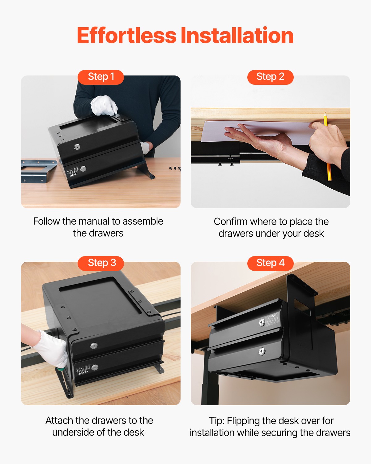 VEVOR 2 Drawer 13″ Lockable Under Desk Drawer Organizer Slide-out Drawer Office