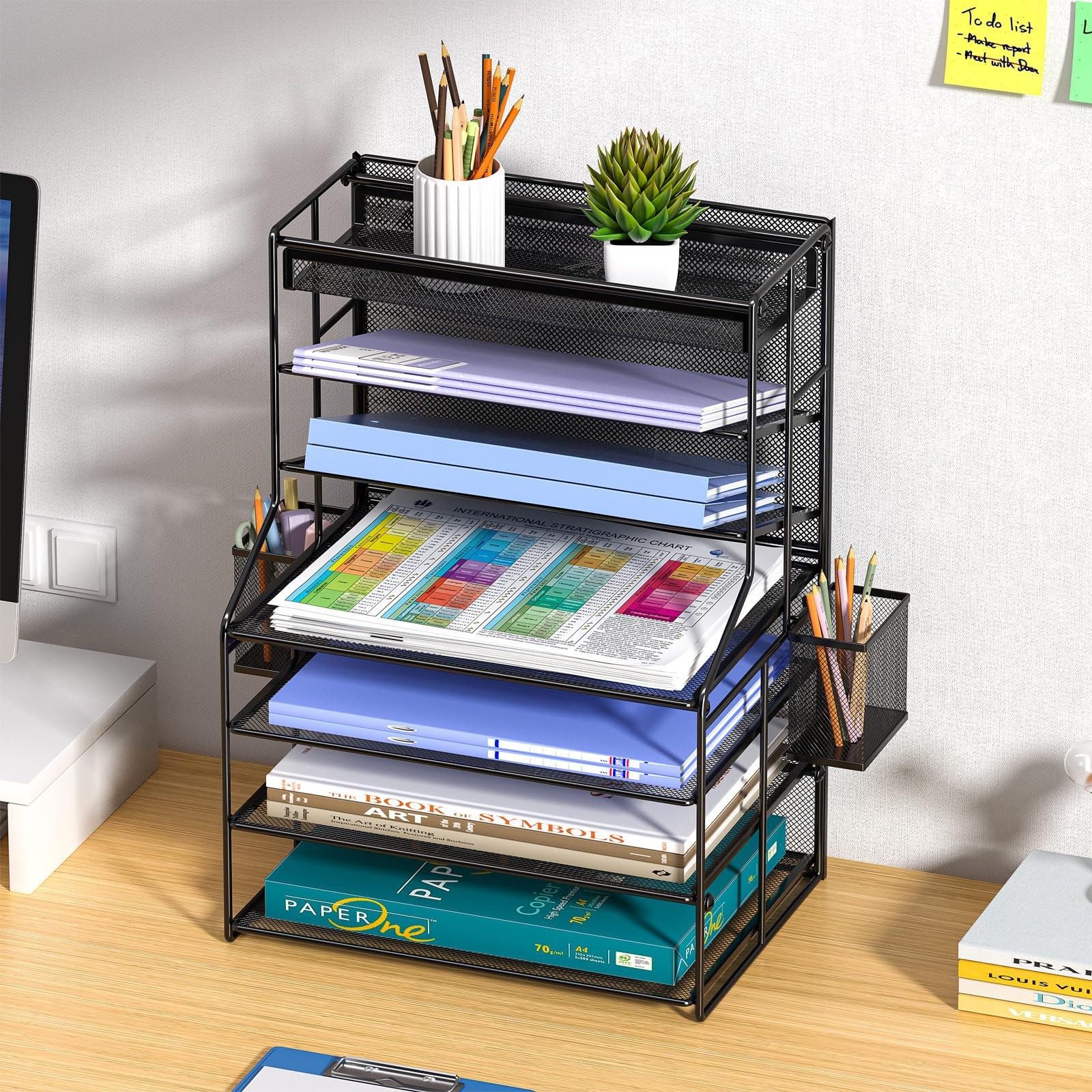 7 Tier Metal Vertical Desk File Organizer Adjustable Drawer Holder Black