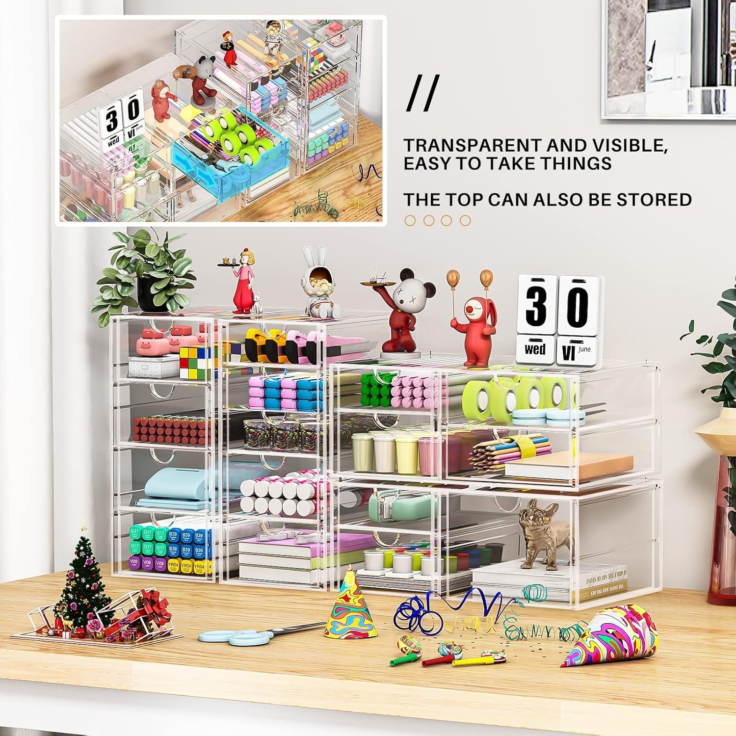 Makeup Organizer Storage With 16 Drawers, 4 Pcs Desktop Office Supplies, Desk