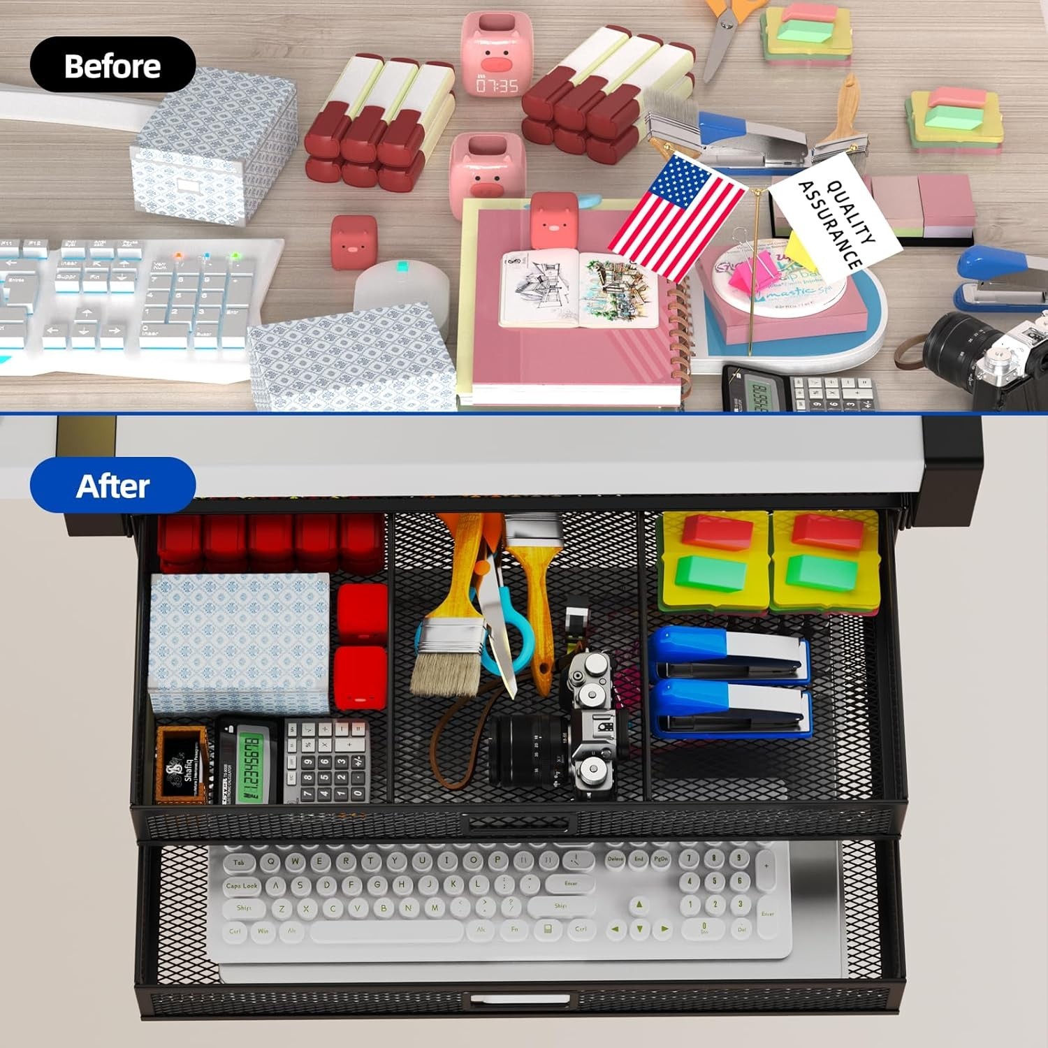 Under Desk Drawer Organizer No Drilling 2 Slide Out Drawer under Table Storage D