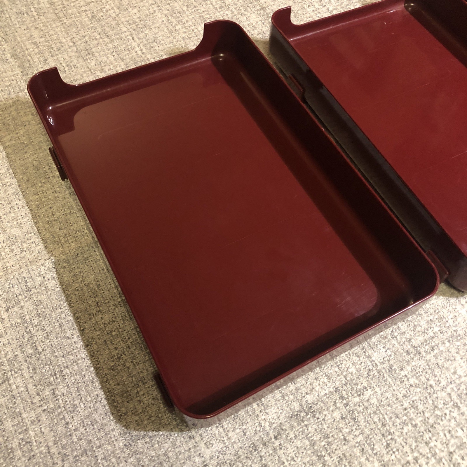 VTG 80s TENEX 200 Class Stacking Legal Size 3 Tier Office Desk Tray Set Burgundy