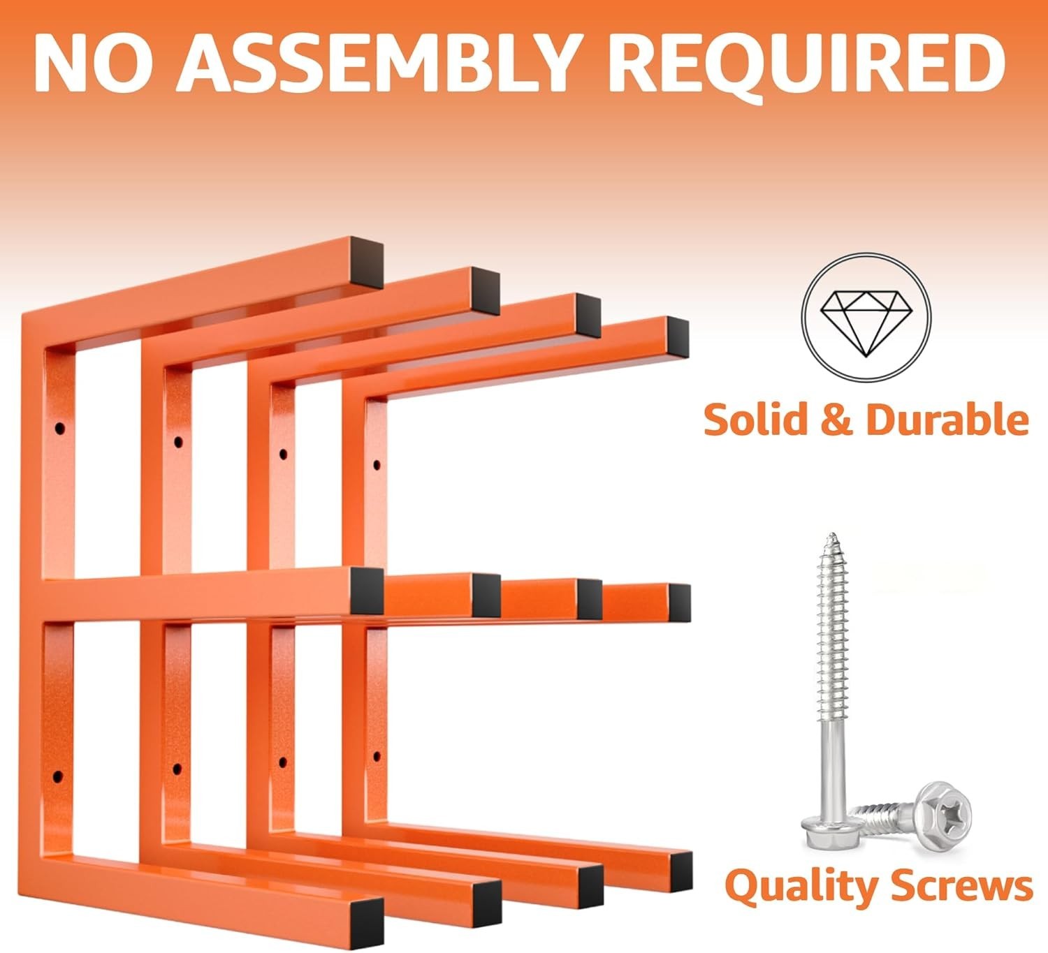 Scratch Resistant Wall Mount Lumber Storage Rack Heavy Duty 1200 LBS Orange