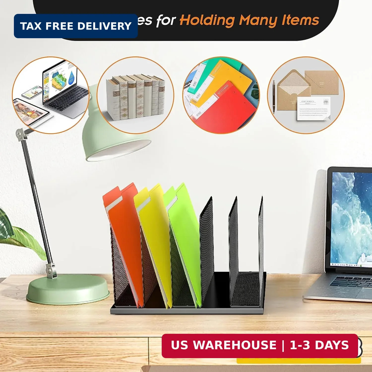 Kuntine.B Desk File Organizer Upright Mesh Desktop Organizer File Sorter Office
