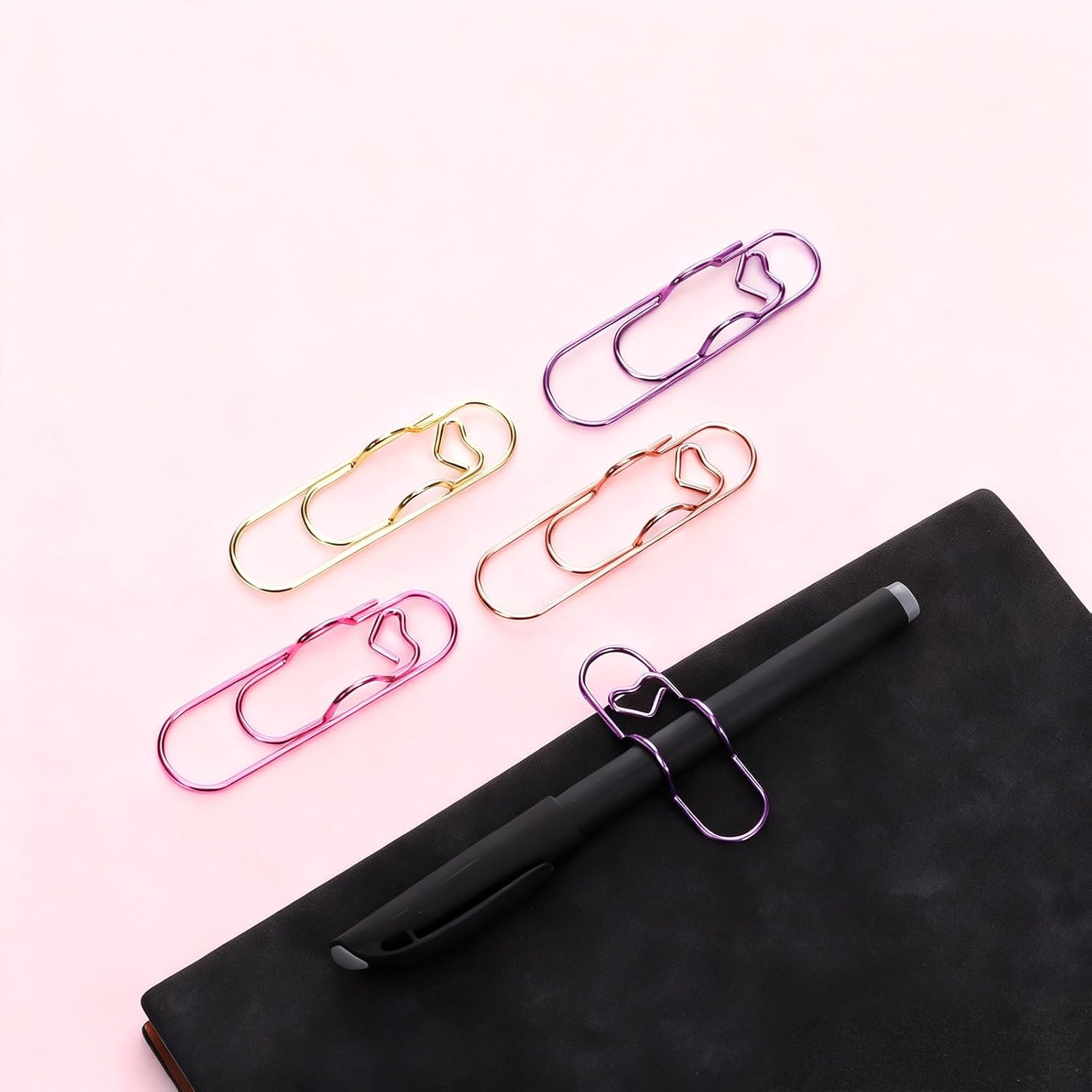 12 Pcs Heart-Shaped Metal Pen Clips Notebook Pencil Holder Jumbo Office Supplies
