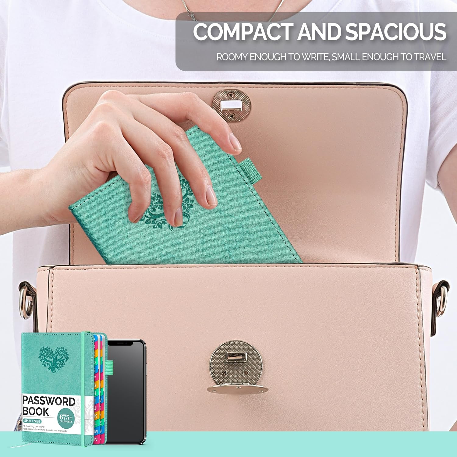 Witsbrez Password Keeper Book with Colorful 4.7”x6.2”, Turquoise